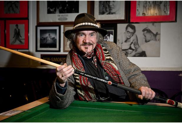 Terry English with the pool cue Lemmy gave him Terry English with the pool cue Lemmy gave him